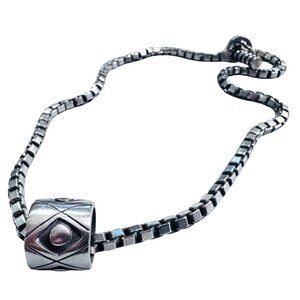 Vintage Lisa Jenks Sterling Silver Modernist Box Link Necklace Signed JENKS 925